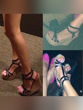 Madden Girl by Steve Madden T-strap Black Strappy Cork Platform Wedge Sandals